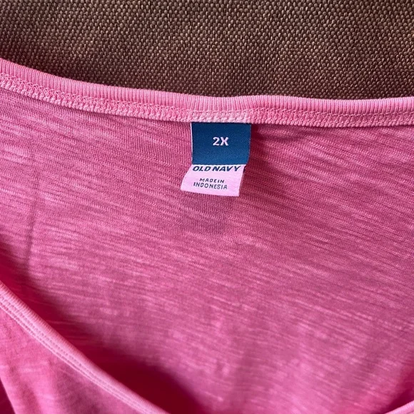 Old Navy cotton button V neck textured shirt, yellow and pink 2X - Picture 6 of 6